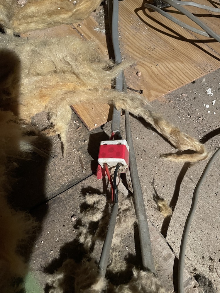 Horrifying wiring junction buried in insulation